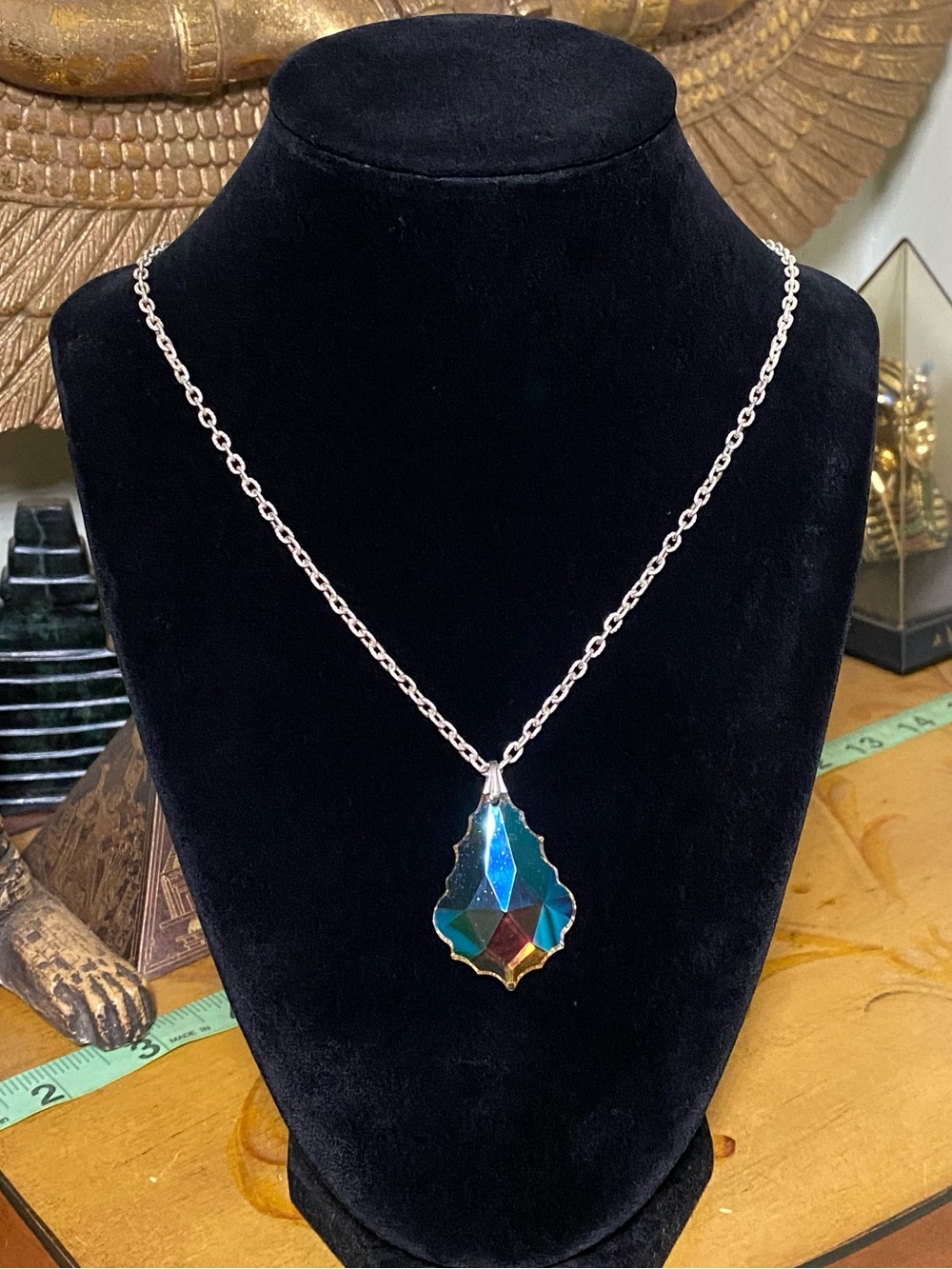 Vintage Necklace with Iridescent Teardrop Pendant